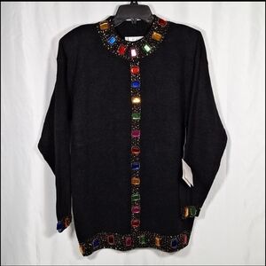 Colorful Embellished Black Cardigan